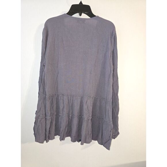 Kensie Jeans Charcoal Purple Hi-lo Crepe Tassel Peasant Blouse Large - Picture 8 of 10